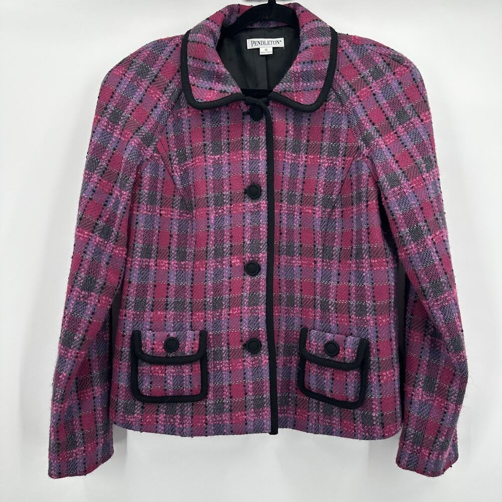 Pendleton Jacket Womens 12 Plaid Wool‎ Blend Button Pockets Preppy City